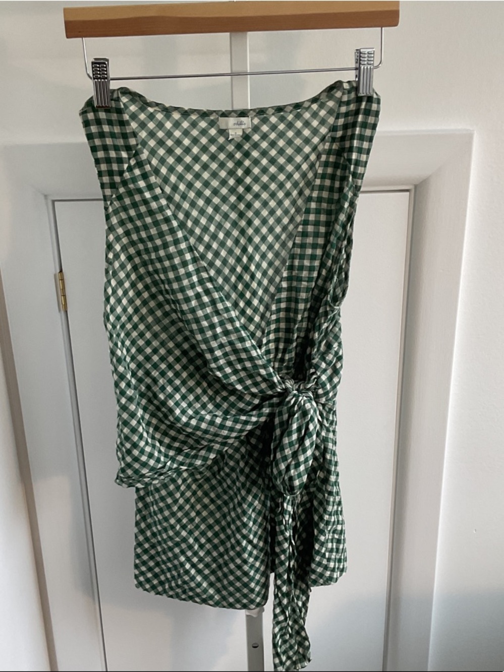 Odille Green and White Gingham Wrap Blouse
